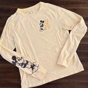Disney Embroidered Mickey Mouse Yellow Long Sleeve T-Shirt Adult Small